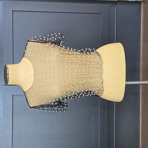 Elegant Sheer Black Top with Pearl Embellishments